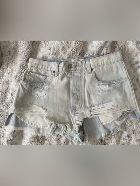 Abercrombie & Fitch Light Blue Distressed Denim Shorts